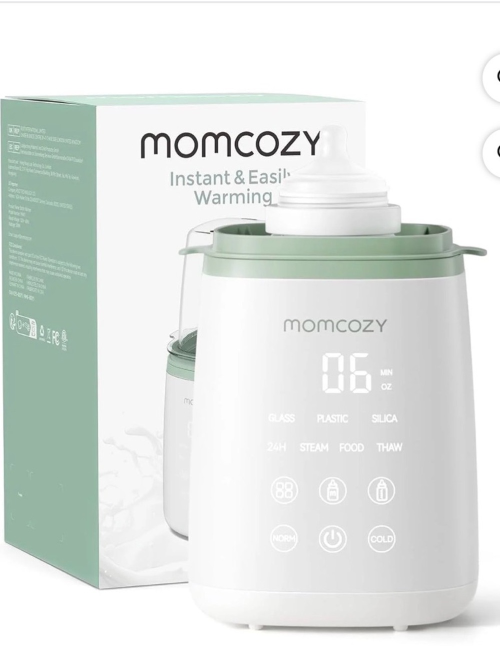momcozy Baby Bottle Warmer - White with Sage Green Accents